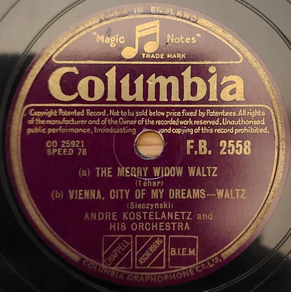 André Kostelanetz And His Orchestra : The Count Of Luxembourg Waltzes / Merry Widow Waltz / Vienna, City Of My Dreams (Shellac, 10", RP)