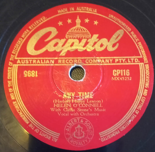 Helen O'Connell With Cliffie Stone's Music : Any Time / Crazy Heart (Shellac, 10")