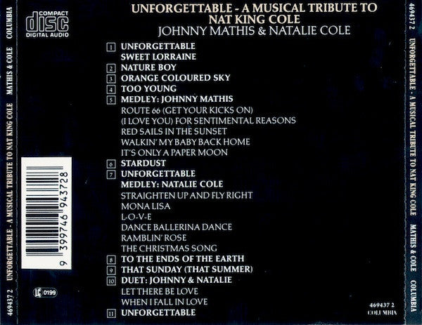 Johnny Mathis With Special Guest Natalie Cole : Unforgettable: A Musical Tribute To Nat King Cole (CD, Album, RE)