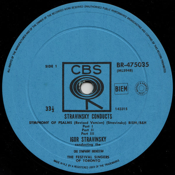Stravinsky* - The CBC Symphony Orchestra*, The Festival Singers Of Toronto*, Elmer Iseler : Stravinsky Conducts Symphony Of Psalms / Symphony In C (LP, Mono)