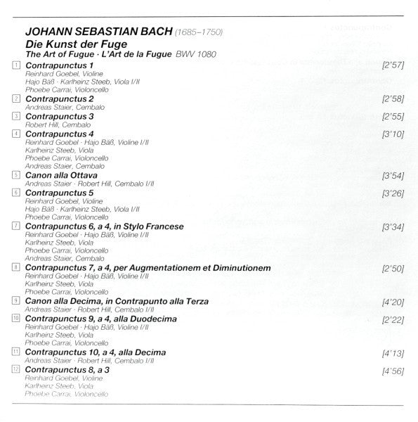 J. S. Bach* - Musica Antiqua Köln, Goebel* : Die Kunst Der Fuge = The Art Of Fugue (CD, Album, RE, RM, PMD)