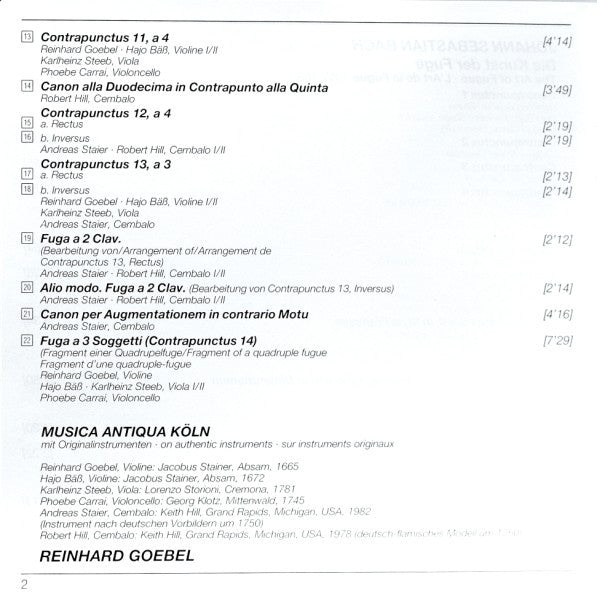 J. S. Bach* - Musica Antiqua Köln, Goebel* : Die Kunst Der Fuge = The Art Of Fugue (CD, Album, RE, RM, PMD)