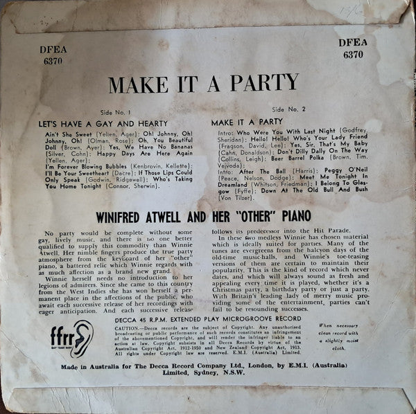Winifred Atwell : Make It A Party (7", EP)