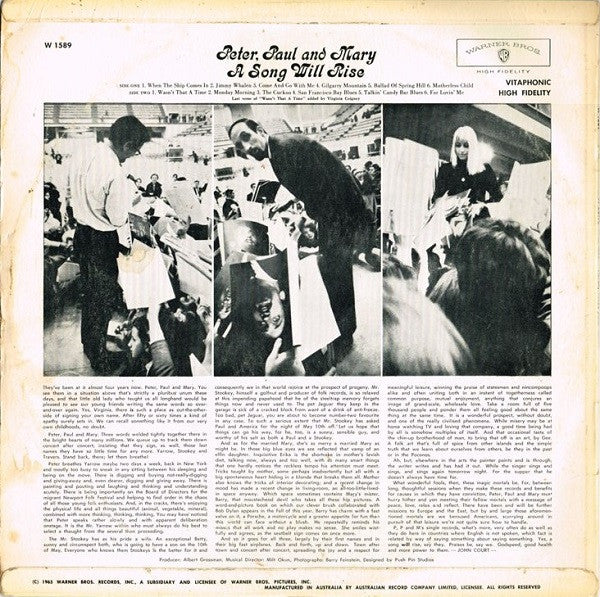 Peter, Paul & Mary : A Song Will Rise (LP, Album, Mono, RP, Gol)