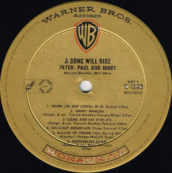 Peter, Paul & Mary : A Song Will Rise (LP, Album, Mono, RP, Gol)