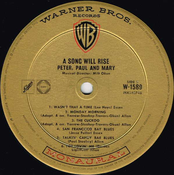 Peter, Paul & Mary : A Song Will Rise (LP, Album, Mono, RP, Gol)
