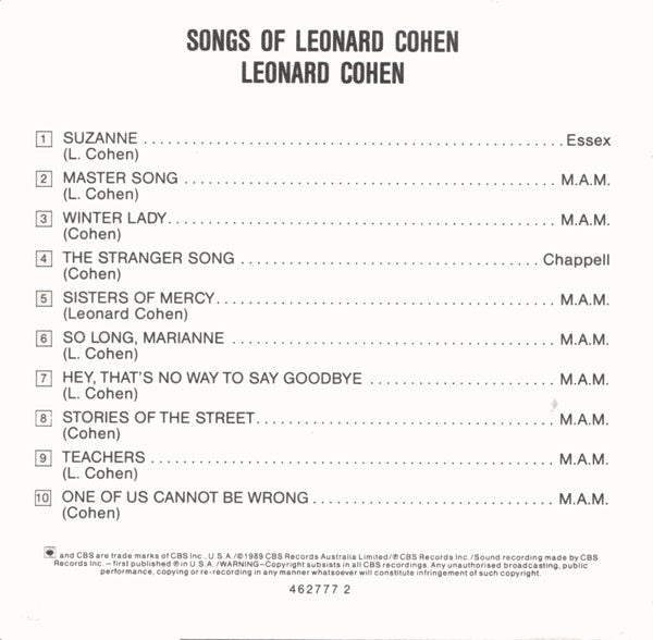 Leonard Cohen : Songs Of Leonard Cohen (CD, Album, RE)