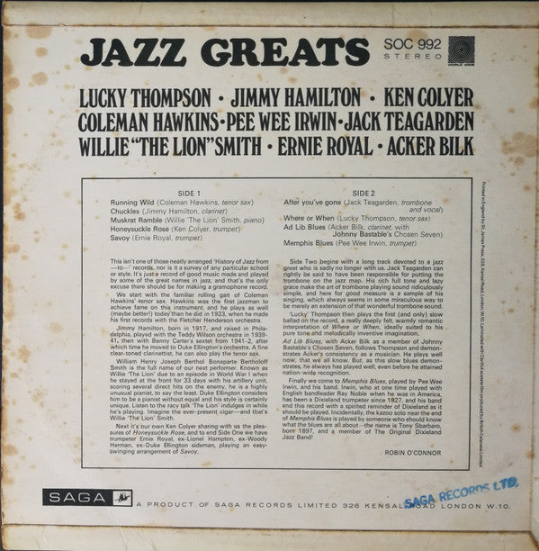 Various : Jazz Greats (LP, Comp)