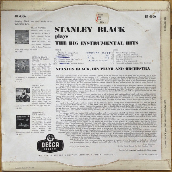 Stanley Black : Plays The Big Instrumental Hits (LP, Album, Mono)
