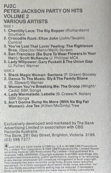 Various : Party On With Peter Jackson - Original Hits From The... 50's, 60's & 70's. Vol. 2 (Cass, Comp)