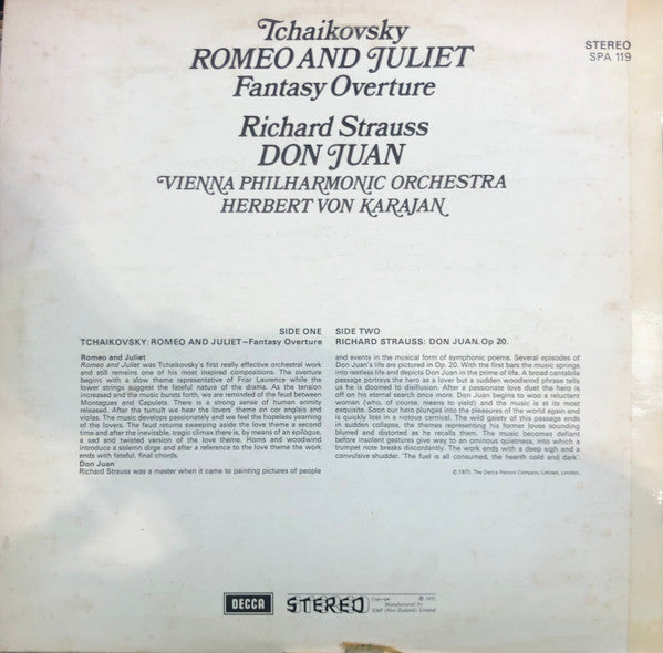 Tchaikovsky* / Richard Strauss : Herbert Von Karajan Conducting Vienna Philharmonic Orchestra* : The World Of The Great Classics - Romeo And Juliet: Fantasy Overture / Don Juan (Op.20) (LP)