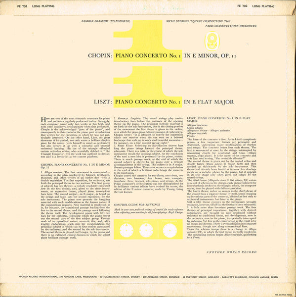 Franz Liszt, Frédéric Chopin / Samson François, Orchestre De La Société Des Concerts Du Conservatoire Conducted By Georges Tzipine : Two Famous Concertos (LP, Album, Mono, Club, RE, 3rd)
