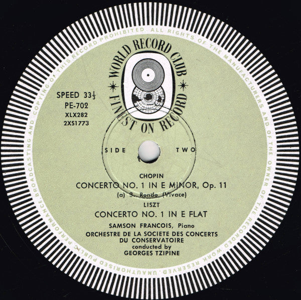 Franz Liszt, Frédéric Chopin / Samson François, Orchestre De La Société Des Concerts Du Conservatoire Conducted By Georges Tzipine : Two Famous Concertos (LP, Album, Mono, Club, RE, 3rd)
