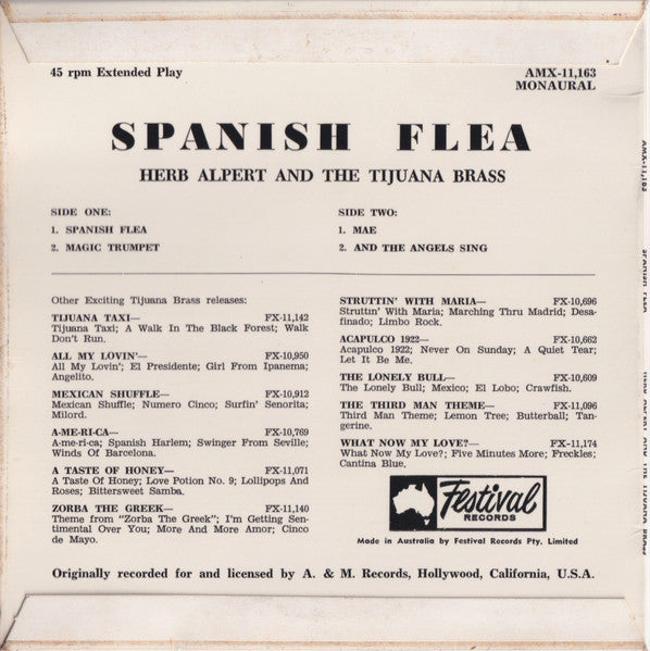 Herb Alpert & The Tijuana Brass : Spanish Flea! (7", EP, Mono, RP)
