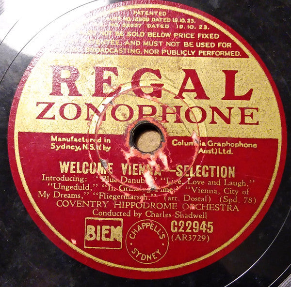 Coventry Hippodrome Orchestra : Irving Berlin Waltz Medley / Welcome Vienna (Shellac, 10")