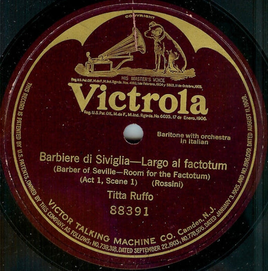 Titta Ruffo : Barbiere Di Siviglia-Largo Al Factotum = Barber Of Seville-Room For The Factotum (Act 1, Scene 1) (Shellac, 12", S/Sided, RP)