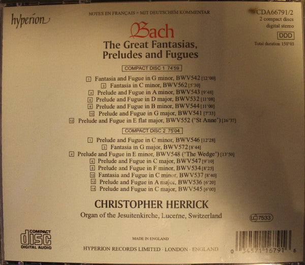 Johann Sebastian Bach - Christopher Herrick : The Great Fantasias, Preludes And Fugues (2xCD, Album)