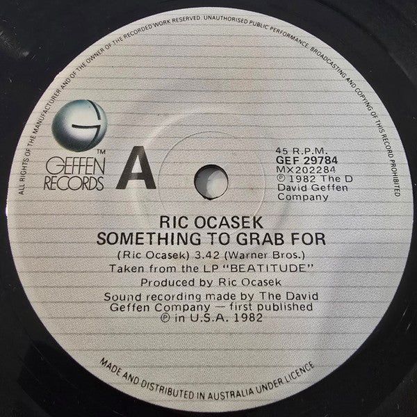 Ric Ocasek : Something To Grab For (7", Single)