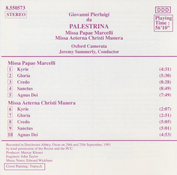 Palestrina* - Oxford Camerata, Jeremy Summerly : Missa Papea Marcelli • Missa Aeterna Christi Munera (CD, Album, RP)