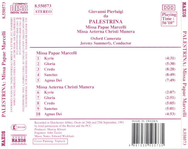 Palestrina* - Oxford Camerata, Jeremy Summerly : Missa Papea Marcelli • Missa Aeterna Christi Munera (CD, Album, RP)