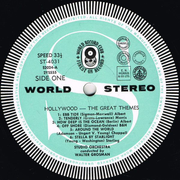 Studio Orchestra Conducted By Walter Grosman : Hollywood! The Great Themes (LP, Album, Club)
