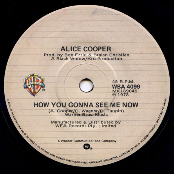 Alice Cooper (2) : How You Gonna See Me Now (7", Single)