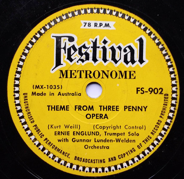 Ernie Englund with Gunnar Lunden-Welden Orchestra* : Theme From Three Penny Opera / Please (Shellac, 10")