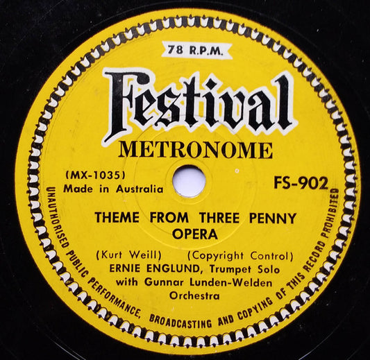 Ernie Englund with Gunnar Lunden-Welden Orchestra* : Theme From Three Penny Opera / Please (Shellac, 10")