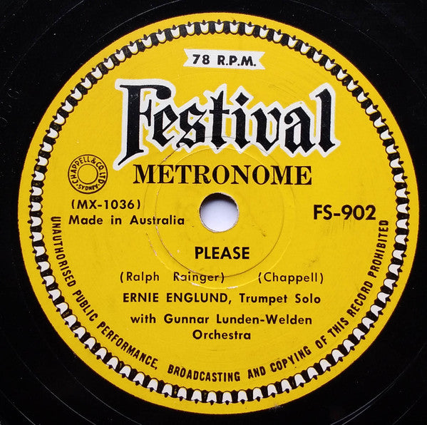 Ernie Englund with Gunnar Lunden-Welden Orchestra* : Theme From Three Penny Opera / Please (Shellac, 10")