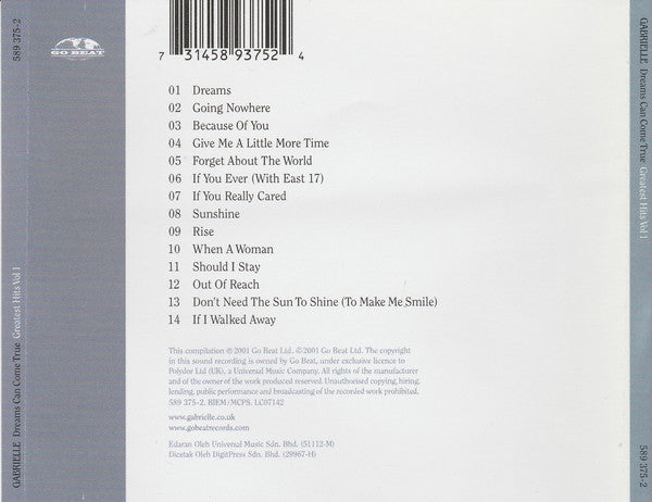 Gabrielle : Dreams Can Come True - Greatest Hits Vol 1 (CD, Comp)