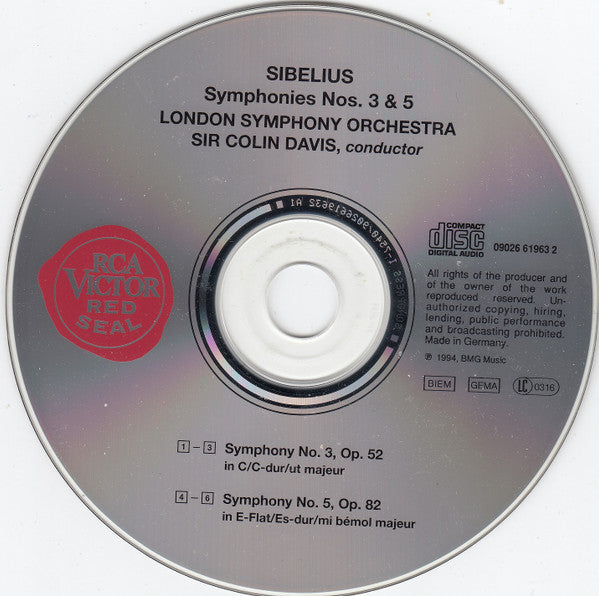 Sibelius* - London Symphony Orchestra, Sir Colin Davis : Symphonies Nos. 3 & 5 (CD, Album)