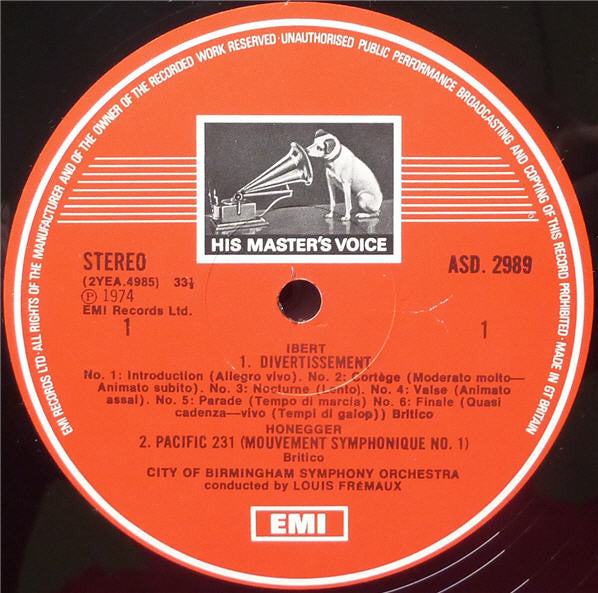 Louis Frémaux Conducts City Of Birmingham Symphony Orchestra : Divertissement / Les Biches / Pacific 231 / Gymnopédies 1 & 3 (LP, B&W)