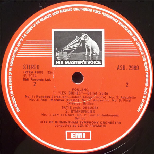 Louis Frémaux Conducts City Of Birmingham Symphony Orchestra : Divertissement / Les Biches / Pacific 231 / Gymnopédies 1 & 3 (LP, B&W)