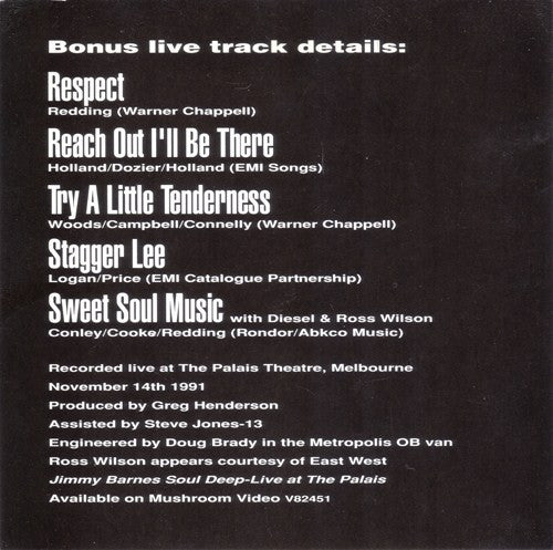 Jimmy Barnes : Soul Deep (CD, Album, Ltd)