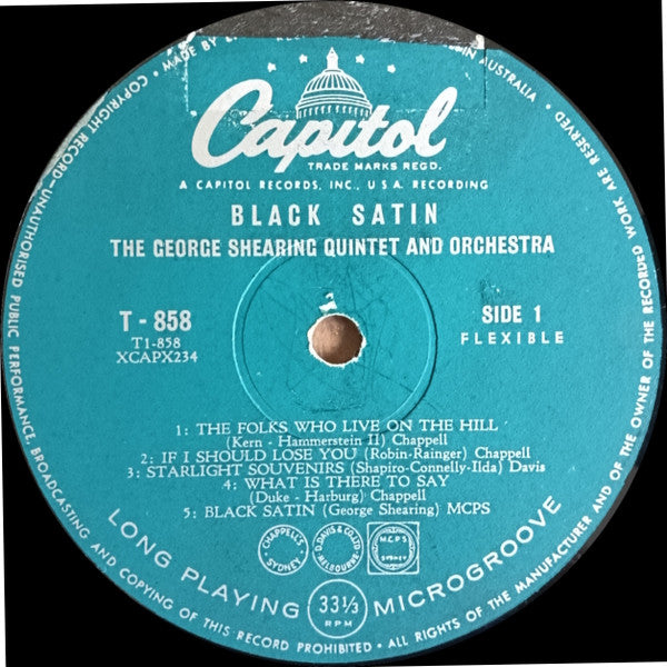 The George Shearing Quintet And Orchestra* : Black Satin (LP, Album, Mono, 1st)