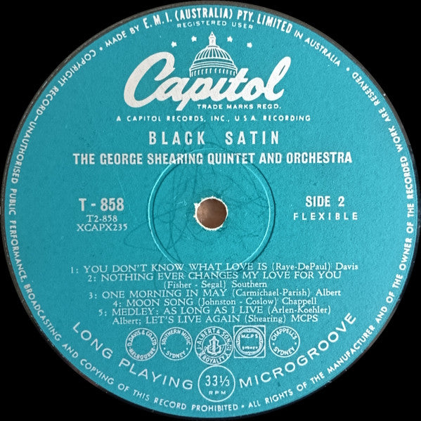 The George Shearing Quintet And Orchestra* : Black Satin (LP, Album, Mono, 1st)