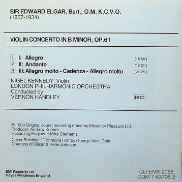 Sir Edward Elgar, Nigel Kennedy, London Philharmonic Orchestra, Vernon Handley : Violin Concerto (CD, Album)