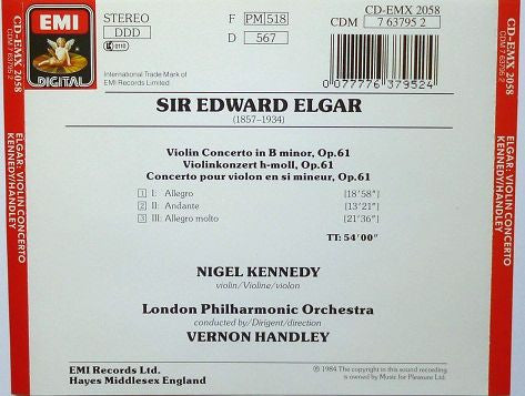 Sir Edward Elgar, Nigel Kennedy, London Philharmonic Orchestra, Vernon Handley : Violin Concerto (CD, Album)