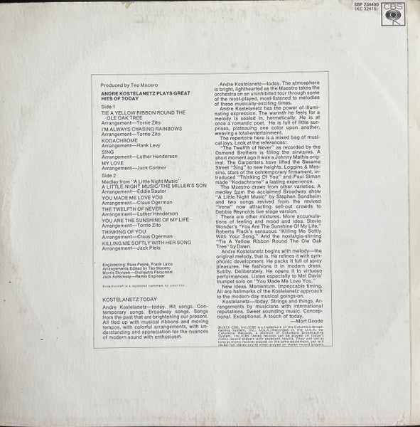 Andre Kostelanetz* : Andre Kostelanetz Plays Great Hits Of Today (LP, Comp)