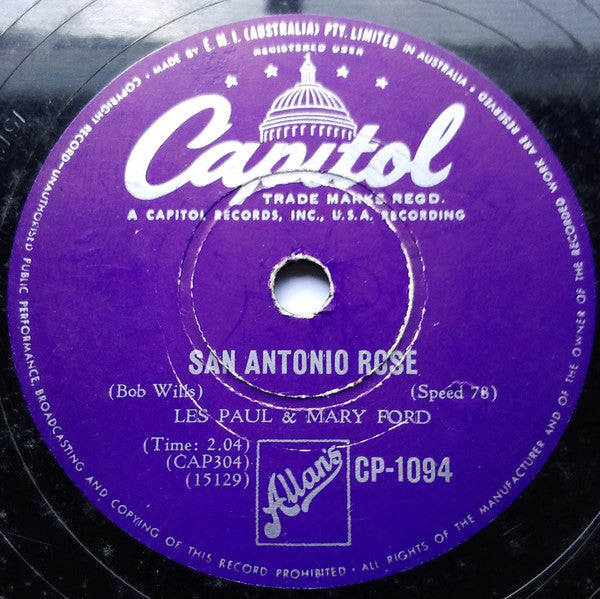 Les Paul & Mary Ford : Cimarron (Roll On) / San Antonio Rose (Shellac, 10")