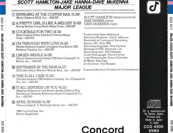 Scott Hamilton, Jake Hanna, Dave McKenna : Major League (CD, Album)