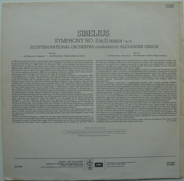 Jean Sibelius, Royal Scottish National Orchestra · Alexander Gibson : Symphony No.2 In D (LP)