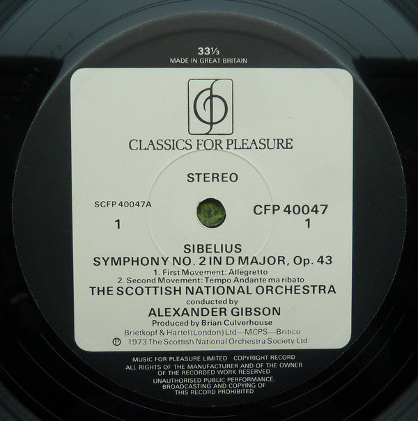 Jean Sibelius, Royal Scottish National Orchestra · Alexander Gibson : Symphony No.2 In D (LP)