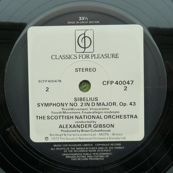 Jean Sibelius, Royal Scottish National Orchestra · Alexander Gibson : Symphony No.2 In D (LP)