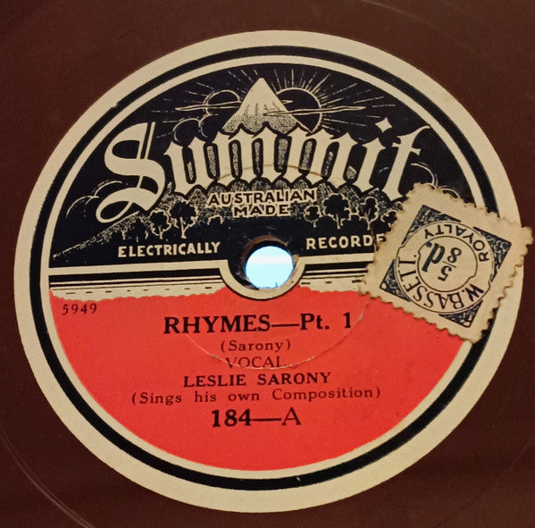 Leslie Sarony : Rhymes (Shellac, 10", Bro)
