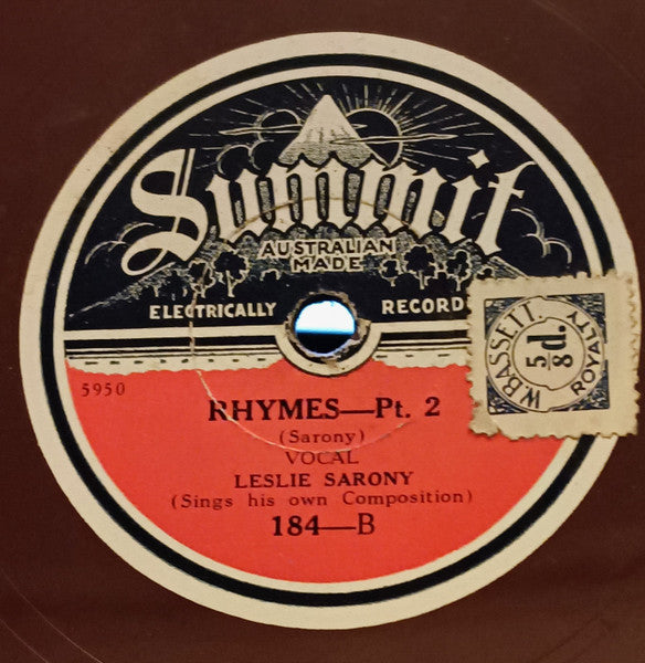 Leslie Sarony : Rhymes (Shellac, 10", Bro)