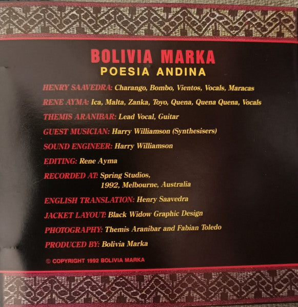 Bolivia Marka : Poesila Andina (CD, Album)