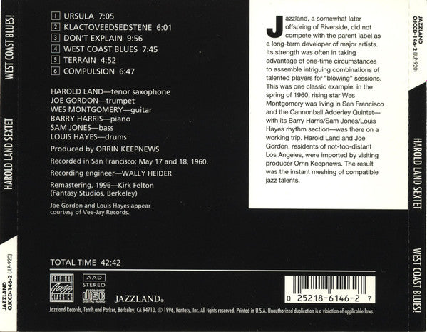 Harold Land : West Coast Blues! (CD, Album, RE, RM)