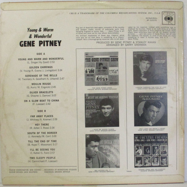 Gene Pitney : Young And Warm And Wonderful (LP, Album)
