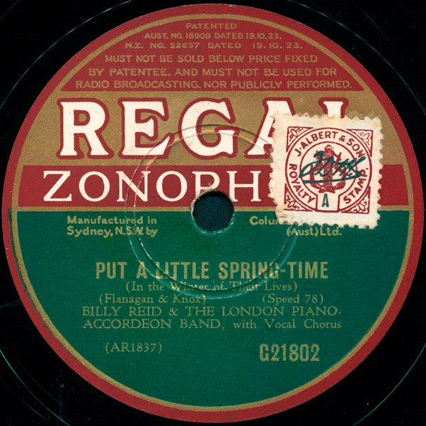 Billy Reid (2) And London Piano-Accordeon Band : In The Valley Of The Moon / Put A Little Spring-time (Shellac, 10")